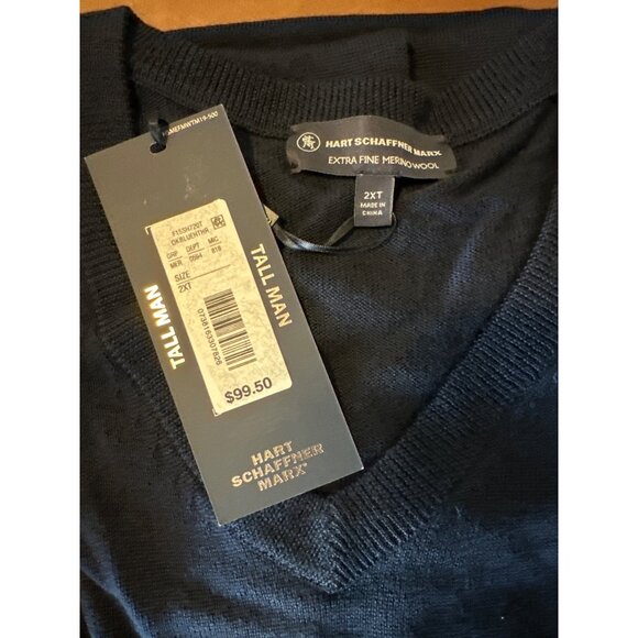 Hart Schaffner Marx 2XLT Extra Fine Merino Wool Pullover V-Neck Sweater Navy - Picture 4 of 4